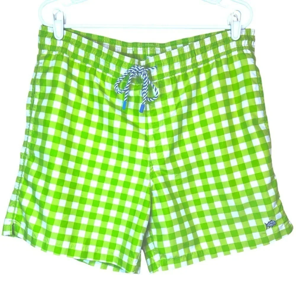 Southern Tide Green Gingham Swim Trunks Checks Size S Coastal Resort Vacation
